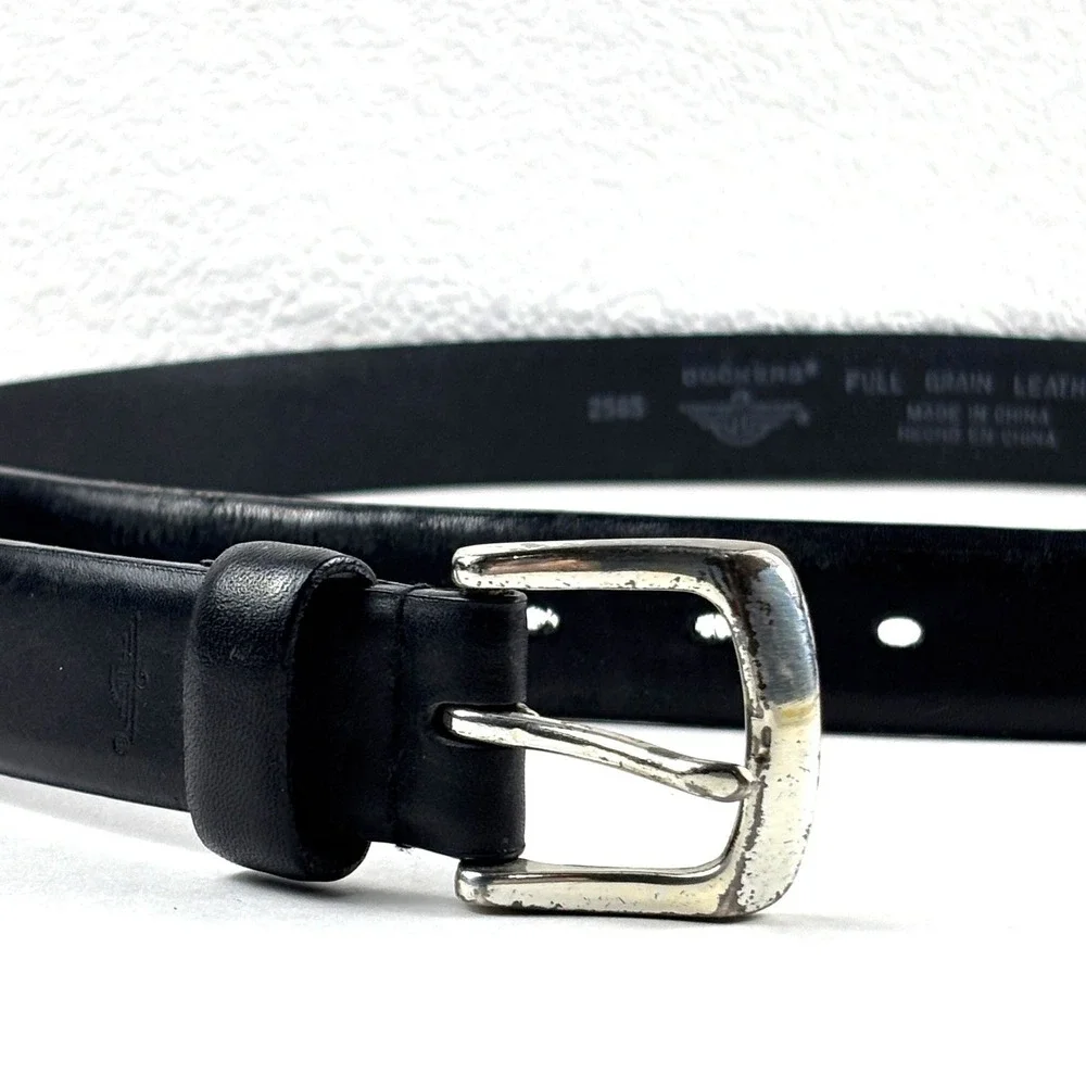 Dockers Full Grain Leather Belt Mens 40 Black Silver Buckle Business Casual